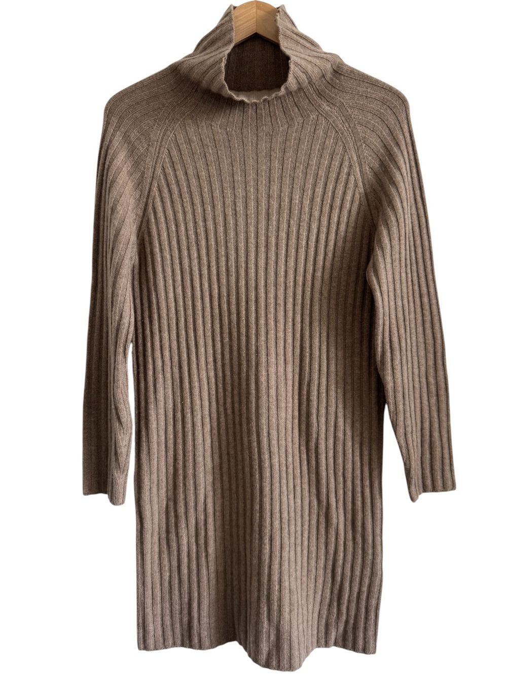 NAP Loungewear 100% Cashmere Ribbed Turtleneck Sweater Dress Taupe Tan Medium